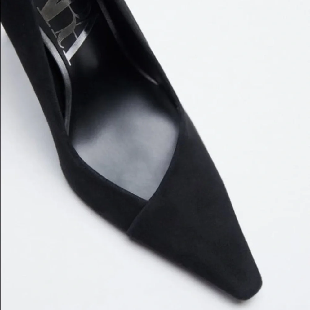 NWT. Zara Black Suede Leather High-Heel Shoes. Size 9.